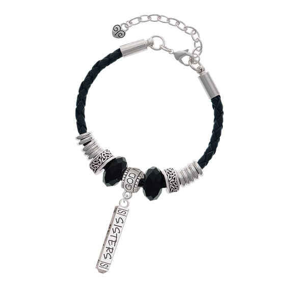 Delight Jewelry Silvertone Sisters Best Friends Forever Bar Godmother Celtic Knot Leather Bead Bracelet, 7"+2" Extender