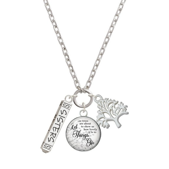 Delight Jewelry Silvertone Sisters Best Friends Forever Bar Let Things Go Fall Zoey Charm Necklace, 28"