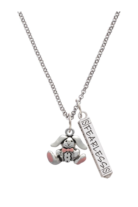 Silvertone Sitting Bunny with Easter Egg Silvertone Fearless Bar Charm Necklace, 23"