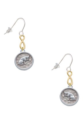 Silvertone Sitting Cat - Round Seal Gold Tone Infinity French Earrings