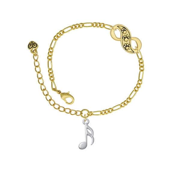 Delight Jewelry Silvertone Sixteenth Note Gold-tone Paw Infinity Link Chain Bracelet, 6"+2" Extender