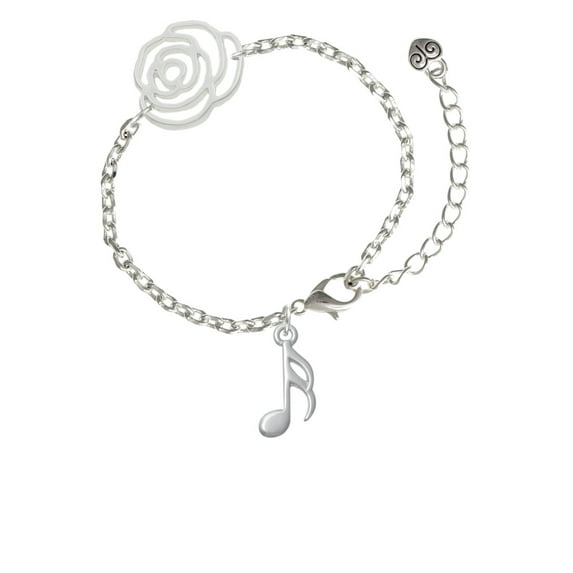 Delight Jewelry Silvertone Sixteenth Note Silver-tone Flower Link Chain Bracelet, 6.75"+2" Extender