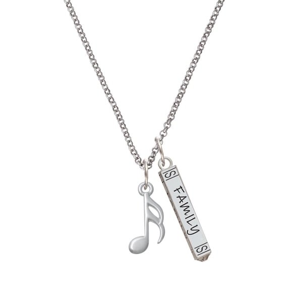 Delight Jewelry Silvertone Sixteenth Note Silvertone Family Bar Charm Necklace, 23"