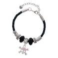 thumbnail image 1 of Delight Jewelry Silvertone Skull and Crossbones with Pink Crystals Mother Celtic Knot Leather Bead Bracelet, 7"+2" Extender, 1 of 1