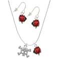 thumbnail image 1 of Delight Jewelry Silvertone Skull with 3 AB Crystals Red Lucky Ladybug Necklace and Dangle Earrings Set, 1 of 6