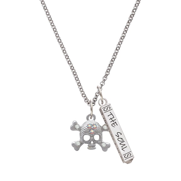 Delight Jewelry Silvertone Skull with 3 AB Crystals Silvertone Hope Anchors the Soul Bar Charm Necklace, 23"