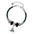 thumbnail image 1 of Delight Jewelry Silvertone Small 2-D Green Trinity Knot Middle Sister Celtic Knot Leather Bead Bracelet, 7"+2" Extender, 1 of 4
