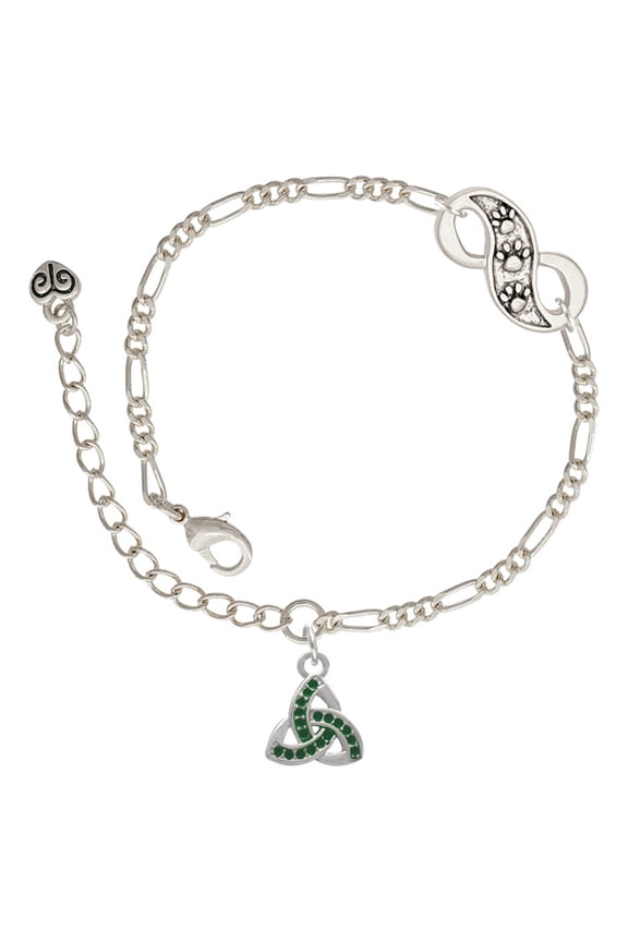 Silvertone Small 2-D Green Trinity Knot Silver-tone Paw Infinity Link Chain Bracelet, 6"+2" Extender