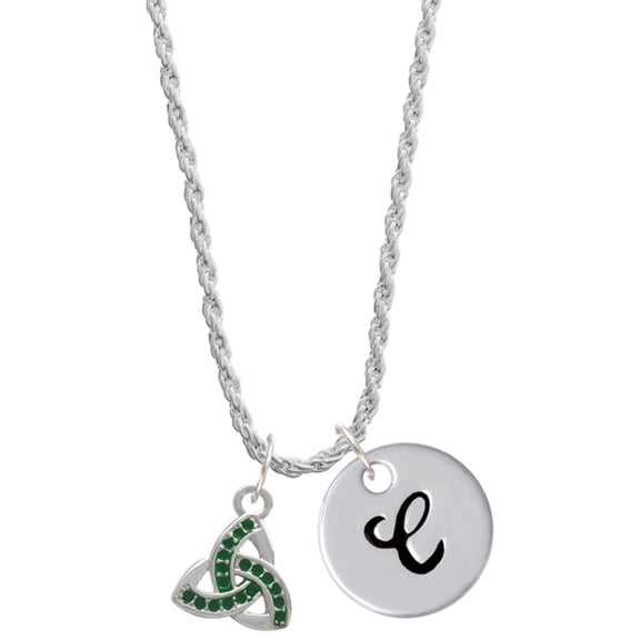 Delight Jewelry Silvertone Small 2-D Green Trinity Knot Silvertone Script Initial Disc - C - Charm Necklace, 20"+3"
