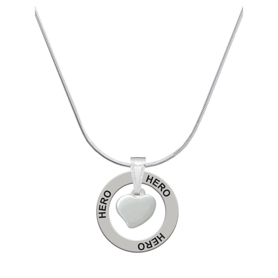 Delight Jewelry Silvertone Small 2-D Puffy Heart Hero Ring Charm Necklace, 18"