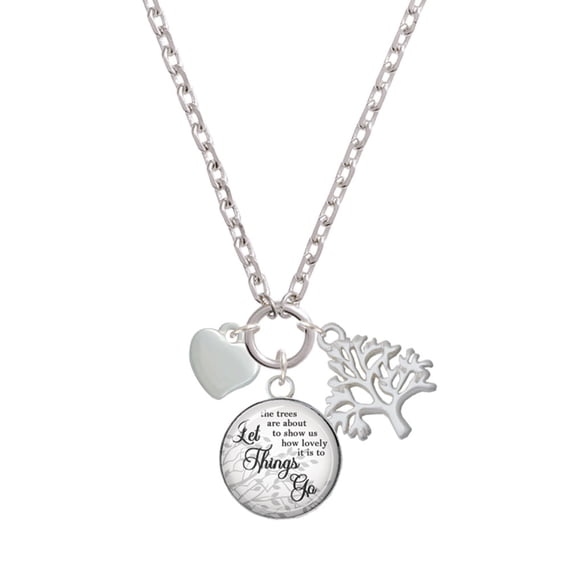 Delight Jewelry Silvertone Small 2-D Puffy Heart Let Things Go Fall Zoey Charm Necklace, 28"