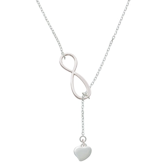 Delight Jewelry Silvertone Small 2-D Puffy Heart Silver tone Elegant Infinity Lariat Necklace