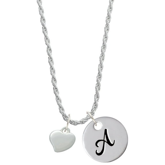 Delight Jewelry Silvertone Small 2-D Puffy Heart Silvertone Script Initial Disc - A - Charm Necklace, 20"+3"
