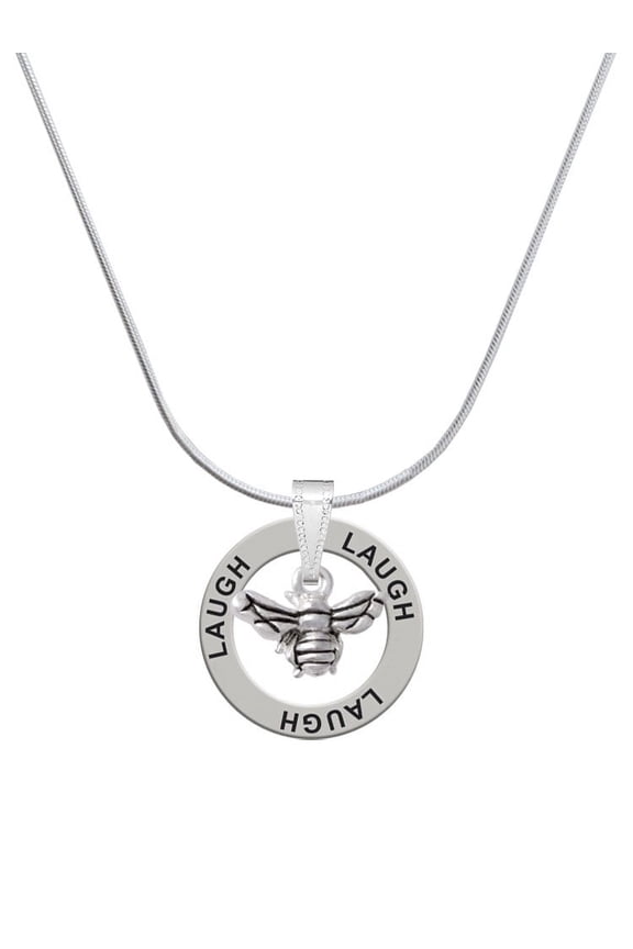 Silvertone Small 3-D Bee Laugh Ring Charm Necklace, 18"