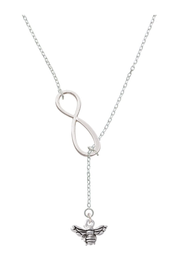 Silvertone Small 3-D Bee Silver tone Elegant Infinity Lariat Necklace