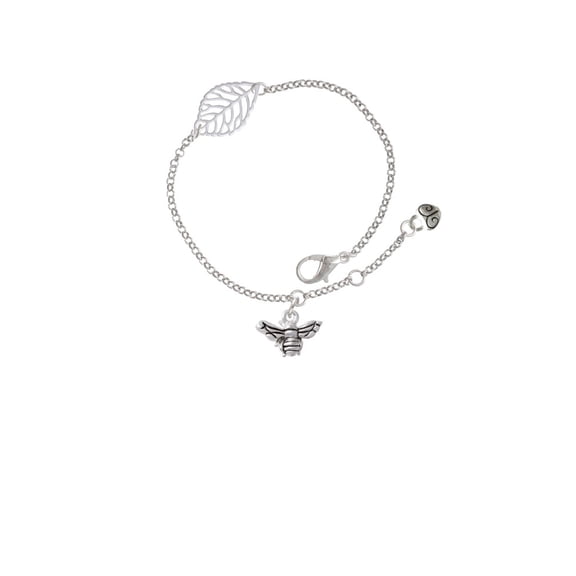 Delight Jewelry Silvertone Small 3-D Bee - Silvertone Leaf Delicate Bracelet, 6.25+1.75"