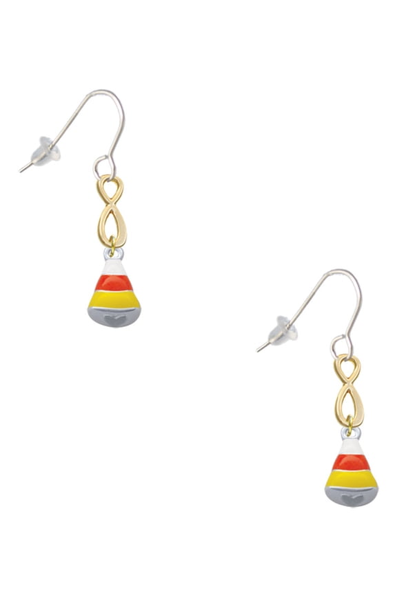 Silvertone Small 3-D Enamel Candy Corn Gold Tone Infinity French Earrings
