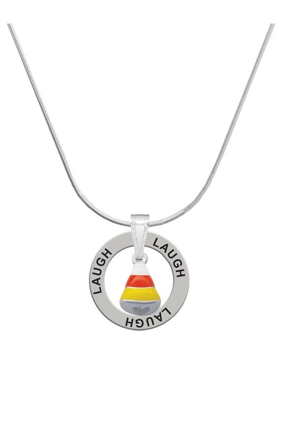 Silvertone Small 3-D Enamel Candy Corn Laugh Ring Charm Necklace, 18"