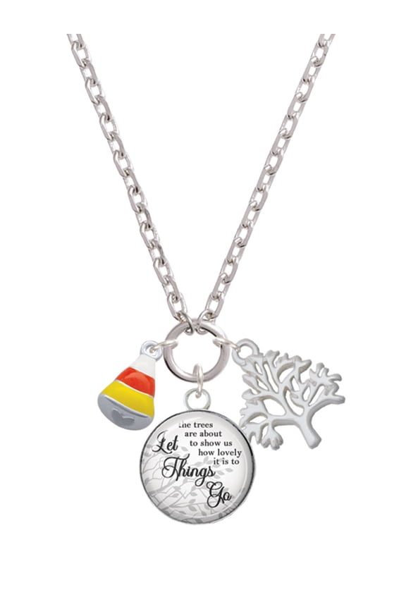 Silvertone Small 3-D Enamel Candy Corn Let Things Go Fall Zoey Charm Necklace, 28"