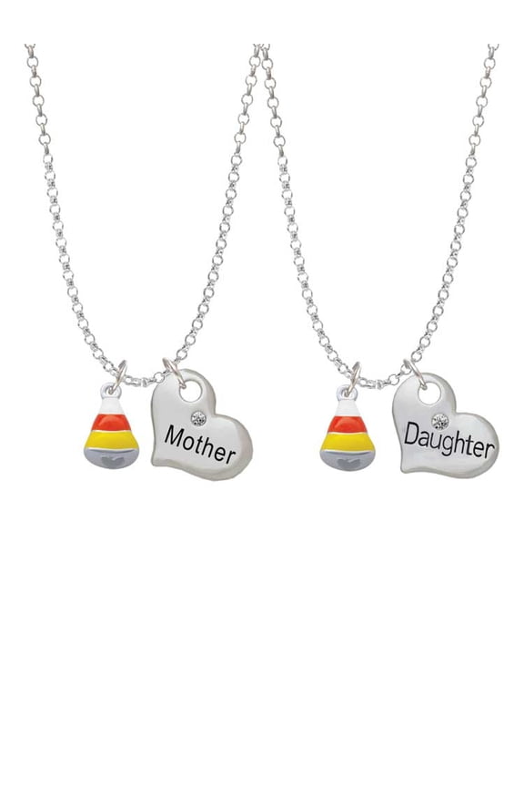 Silvertone Small 3-D Enamel Candy Corn Mother & Daughter Heart Necklaces (Set of 2), 19"+2"