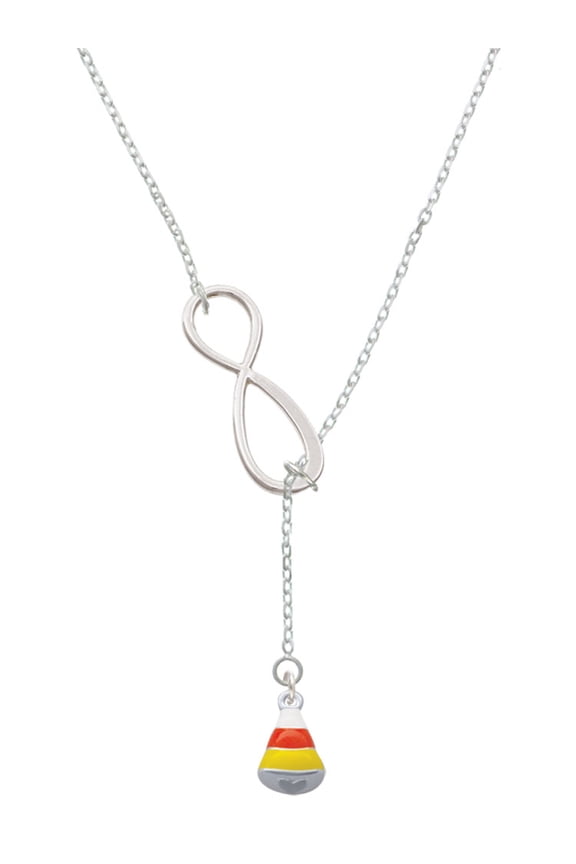Silvertone Small 3-D Enamel Candy Corn Silver tone Elegant Infinity Lariat Necklace