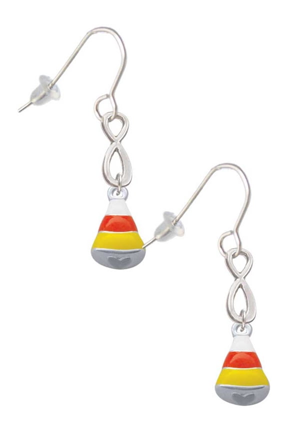 Silvertone Small 3-D Enamel Candy Corn Silver tone Infinity French Earrings