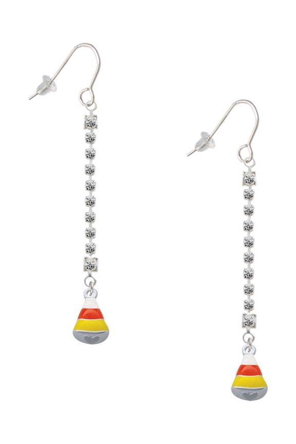 Silvertone Small 3-D Enamel Candy Corn - Silver-tone Long Sparkle Dangle French Earrings