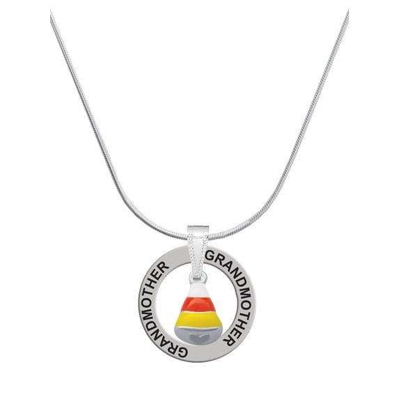 Delight Jewelry Silvertone Small 3-D Enamel Candy Corn Silvertone Grandmother Ring Charm Necklace, 18"