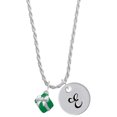 thumbnail image 1 of Delight Jewelry Silvertone Small 3-D Green Present with Bow Silvertone Script Initial Disc - E - Charm Necklace, 20"+3", 1 of 4