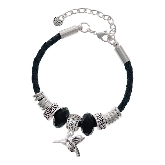 Delight Jewelry Silvertone Small 3-D Hummingbird Granddaughter Celtic Knot Leather Bead Bracelet, 7"+2" Extender