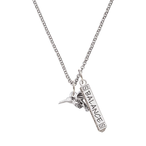 Delight Jewelry Silvertone Small 3-D Hummingbird Silvertone Balance Bar Charm Necklace, 23"