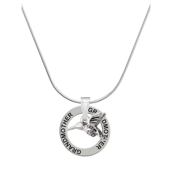 Delight Jewelry Silvertone Small 3-D Hummingbird Silvertone Grandmother Ring Charm Necklace, 18"