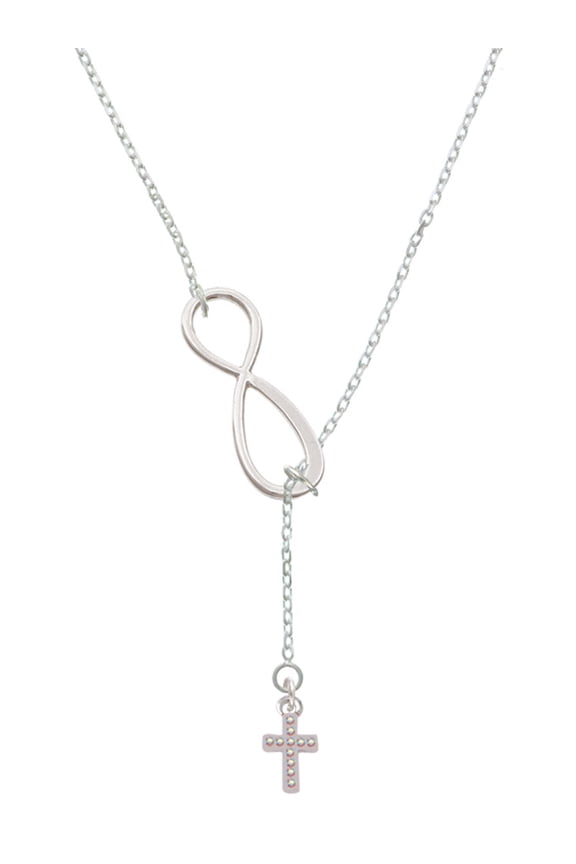 Silvertone Small AB Crystal Cross Silver tone Elegant Infinity Lariat Necklace