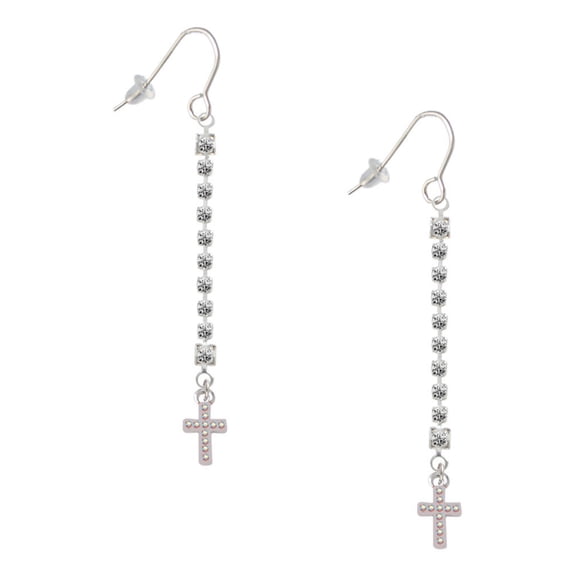 Delight Jewelry Silvertone Small AB Crystal Cross - Silver-tone Long Sparkle Dangle French Earrings
