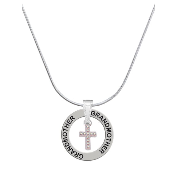 Delight Jewelry Silvertone Small AB Crystal Cross Silvertone Grandmother Ring Charm Necklace, 18"