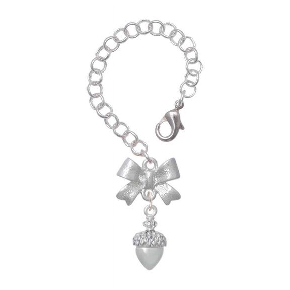 Delight Jewelry Silvertone Small Acorn with Crystals - Silvertone Bow Charm Accessory for Tumblers and Thermal Cups