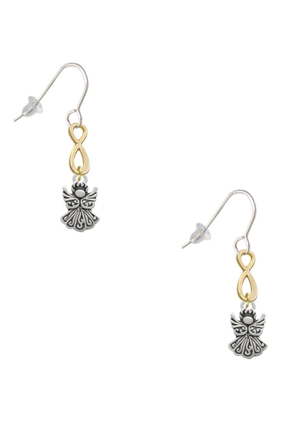 Silvertone Small Angel Gold Tone Infinity French Earrings