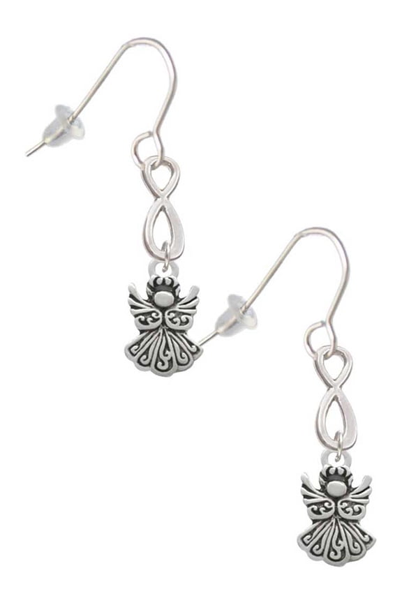 Silvertone Small Angel Silver tone Infinity French Earrings
