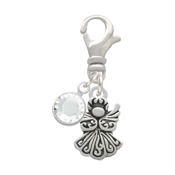 Delight Jewelry Silvertone Small Angel - Silvertone Clip on Charm with Clear Crystal Drop