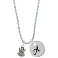 thumbnail image 1 of Delight Jewelry Silvertone Small Angel Silvertone Script Initial Disc - A - Charm Necklace, 20"+3", 1 of 4