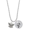 thumbnail image 1 of Delight Jewelry Silvertone Small Angel with Heart Silvertone Script Initial Disc - P - Charm Necklace, 20"+3", 1 of 4