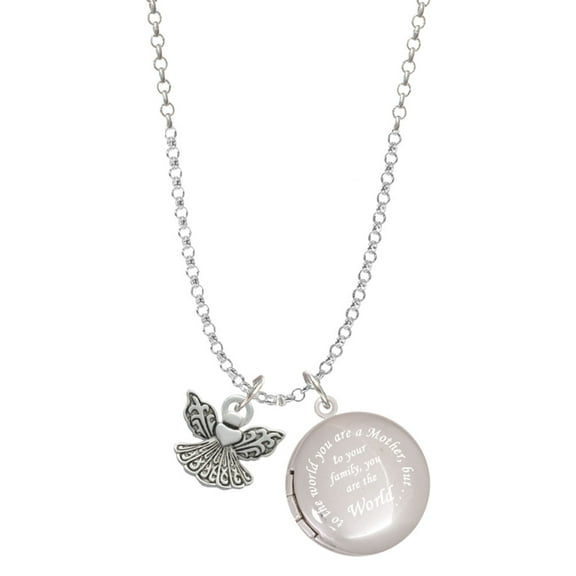 Delight Jewelry Silvertone Small Angel with Heart To the World You are a Mother Locket Necklace