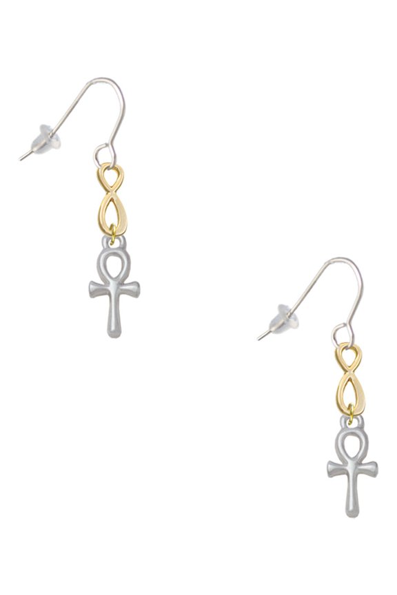 Silvertone Small Ankh Gold Tone Infinity French Earrings