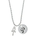 thumbnail image 1 of Delight Jewelry Silvertone Small Ankh Silvertone Script Initial Disc - P - Charm Necklace, 20"+3", 1 of 4