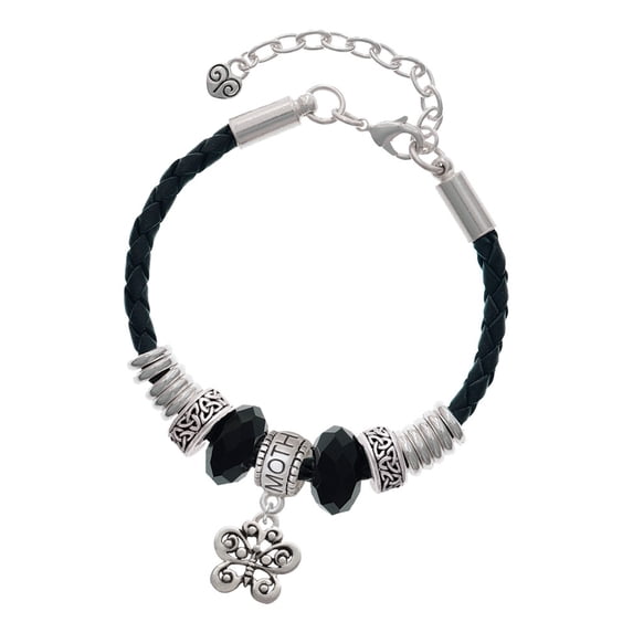 Delight Jewelry Silvertone Small Antiqued Butterfly Mother Celtic Knot Leather Bead Bracelet, 7"+2" Extender