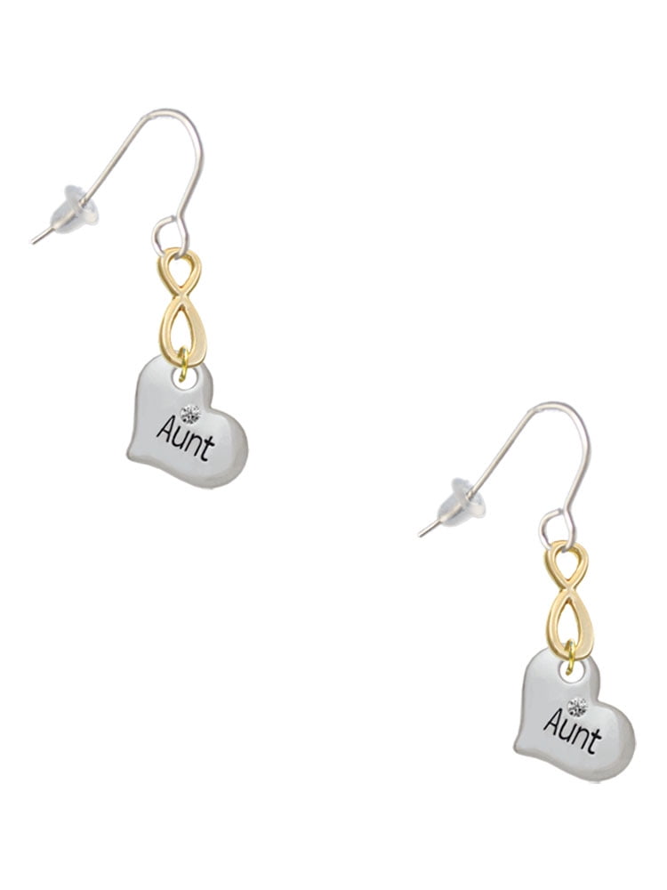 Delight Jewelry Silvertone Small ''Aunt'' Heart with Clear Crystal Gold Tone Infinity French Earrings