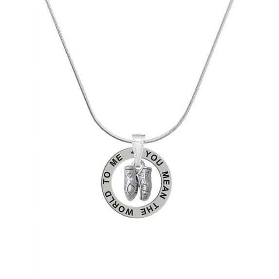 Delight Jewelry Silvertone Small Ballet Slippers Silver-tone You Mean the World to Me Ring Necklace, 18"