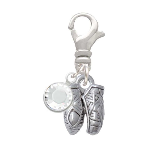 Delight Jewelry Silvertone Small Ballet Slippers - Silvertone Clip on Charm with Clear Crystal Drop