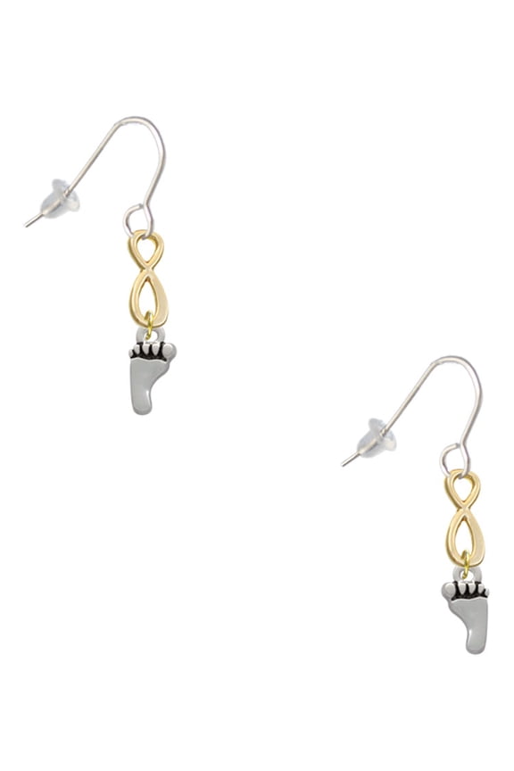 Silvertone Small Bare Feet Gold Tone Infinity French Earrings