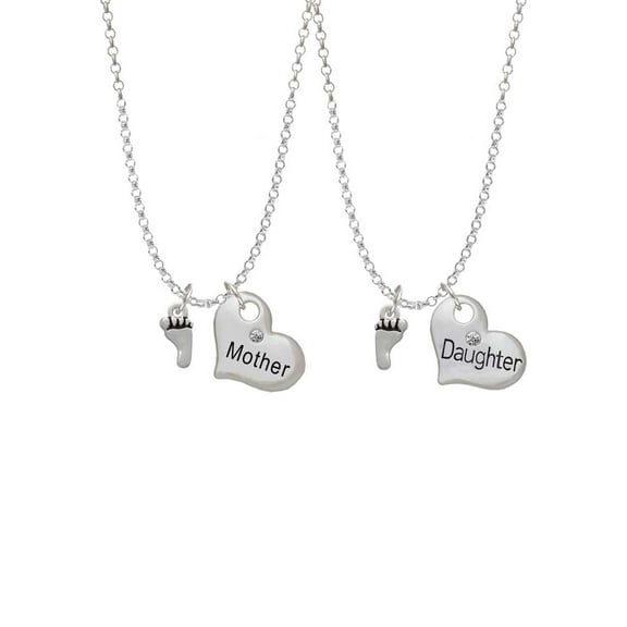 Delight Jewelry Silvertone Small Bare Feet Mother & Daughter Heart Necklaces (Set of 2), 19"+2"